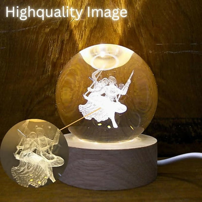 3D Engraved Crystal Ball LED Night Lamp with Romantic Couple on Swing – Warm Light Decorative Showpiece on Wooden Base – Unique Valentine’s, Anniversary, or Wedding Gift for Bedroom, Living Room & Home Décorn Base
