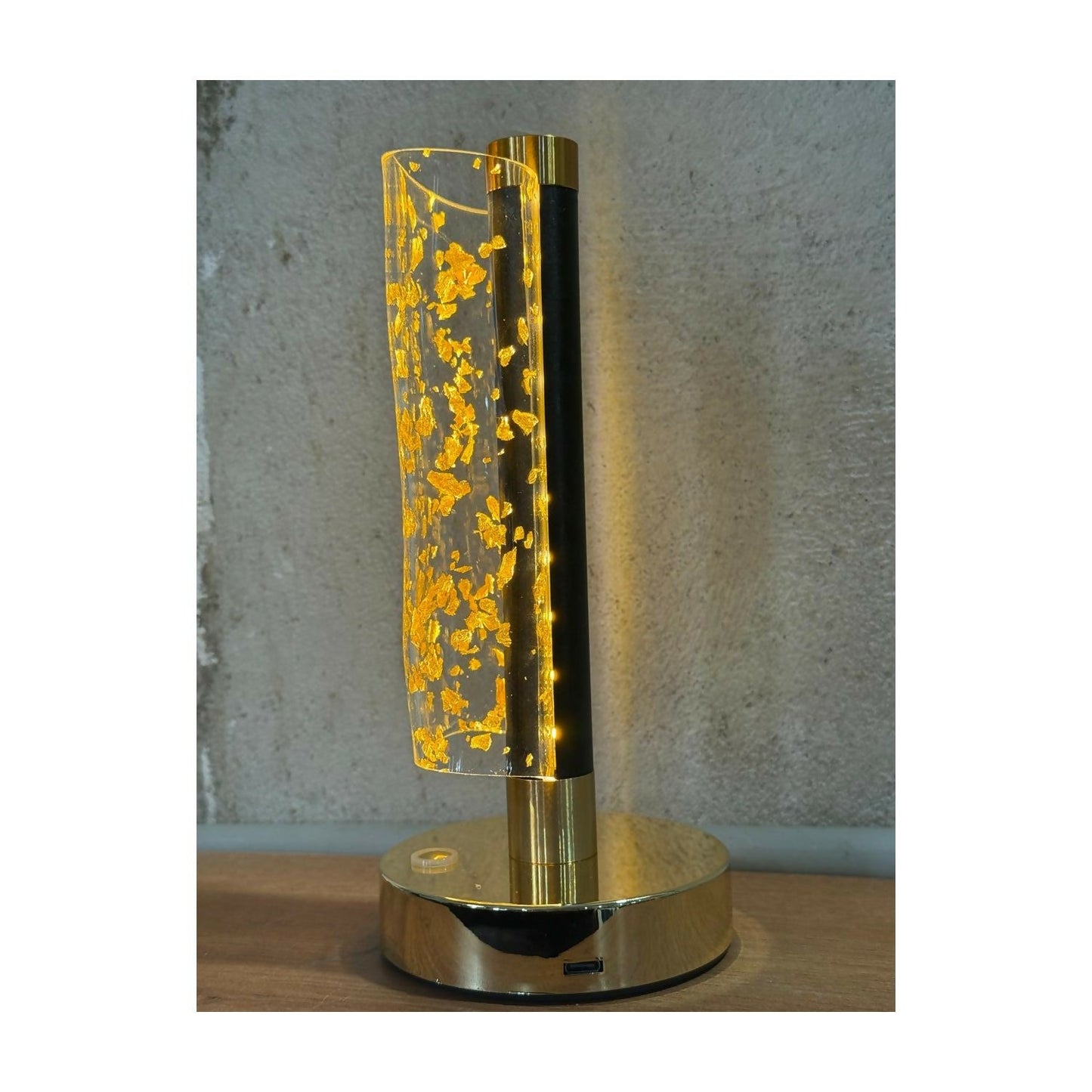 3D Illusion Golden Flakes LED Vase Shape Table Lamp with Touch Control – Warm Golden Glow Acrylic Night Light for Bedroom, Living Room, Office & Modern Home Décor Gift