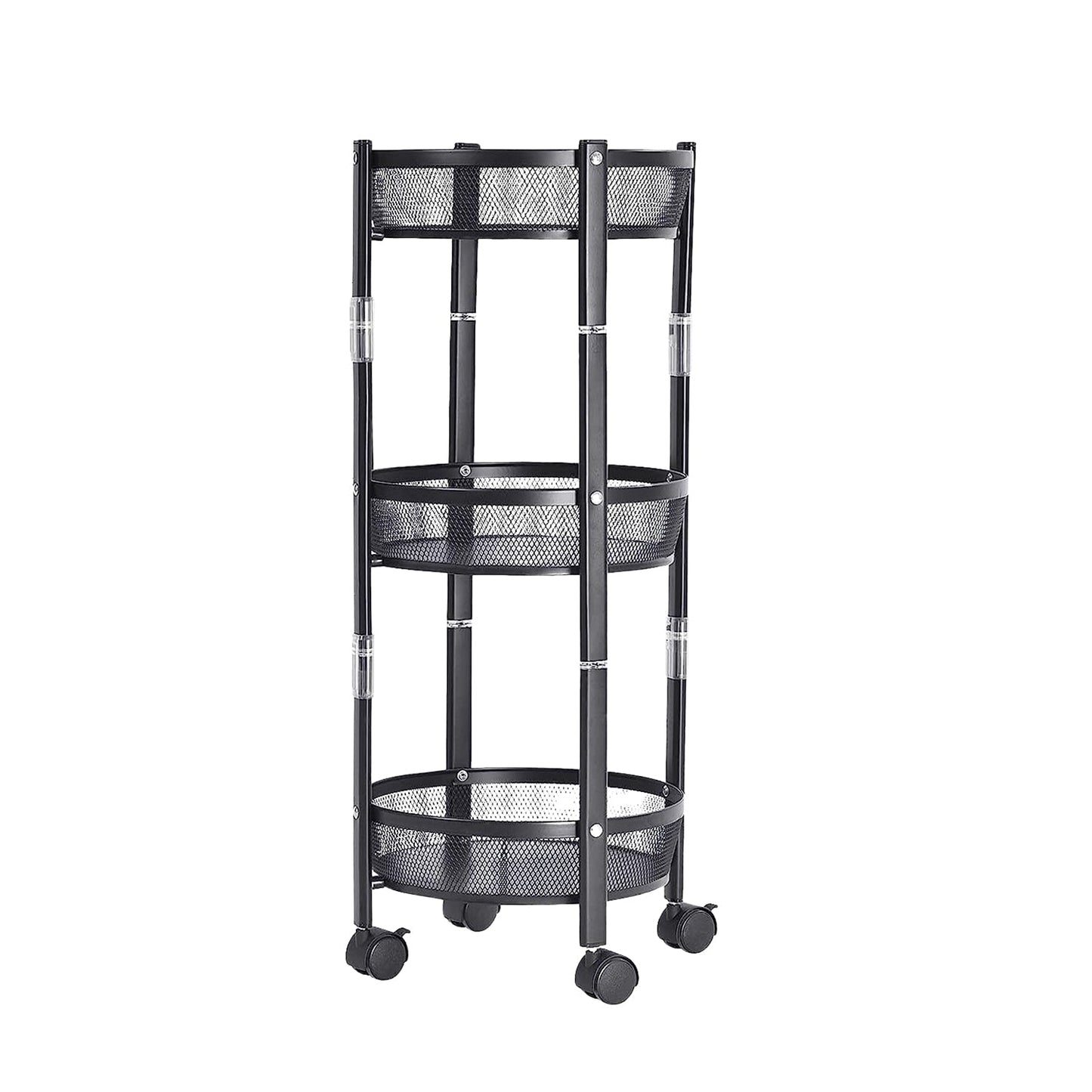 3-Layer Round Metal Mesh Utility Storage Trolley with Wheels